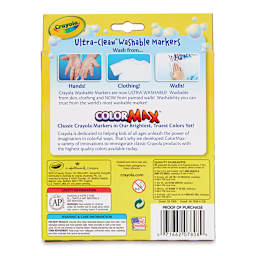Crayola Ultra-Clean Washable Marker Set - Classic Colors, Broad Tip, Set of 8 (back of package)