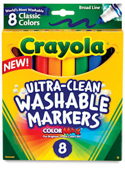 Crayola Ultra-Clean Washable Marker Set - Classic Colors, Broad Tip, Set of 8 (front of package)