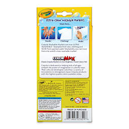 Crayola Ultra-Clean Washable Marker Set - Classic Colors, Thin Line, Set of 8 (back of package)