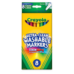 Crayola Ultra-Clean Washable Markers, set of 8, fine line, classic colors (front of package)