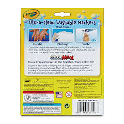 Crayola Ultra-Clean Washable Marker Set - Classic Colors, Wedge Tip, Set of 8 (back of package)