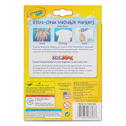 Crayola Classic Washable Marker Set - Classic Colors, Thin Line, Set of 12, back of the packaging