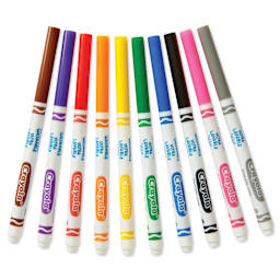 Crayola Ultra-Clean Washable Markers - Thin Line, Classpack of 200, 10 markers laid out with caps on
