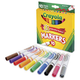 Crayola Broad Line Markers - Assorted Colors, Bulk Pkg of 240, Set of 10 with markers laid out