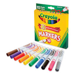 Crayola Broad Line Markers - Set of 10, Classic Colors, contents and packaging