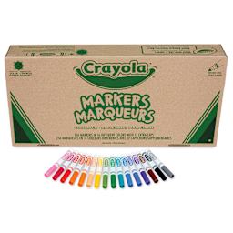 Crayola Broad Line Markers - Classpack, Set of 256, front of the box and markers laid out