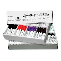 Liqui-Mark School Pack Markers - Package of 192 Fine and Broad Assorted Markers in package with lid