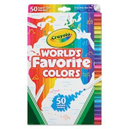Crayola Super Tips Washable Marker Set - World's Favorite Colors, Fine Line, Set of 50, front of packaging