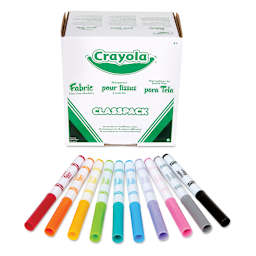 Crayola Fabric Markers - Class pack of 80 markers shown with capped markers in front showing colors