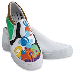 Crayola Fabric Markers - Slip on Tennis shoes shown with one decorated with markers