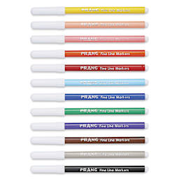 Prang Fine Line Marker Set - Assorted Colors, Set of 12, markers laid out
