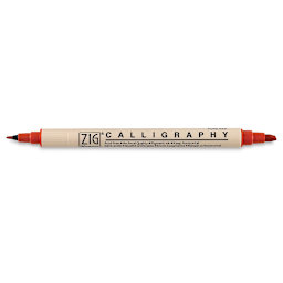 Kuretake Zig Memory System Twin Tip Calligraphy Pens - Single Red Double Tip Pen shown horizontally