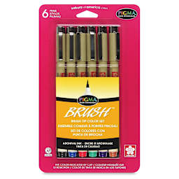 Sakura Pigma Brush Marker Sets - Front of package of set of 6 assorted color markers