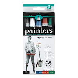 Elmer's Painters Paint Marker Set - Front of 5 pc package showing Bright colors with Fine point