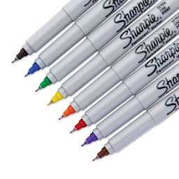 Sharpie Ultra-Fine Point Marker - Assorted Colors, Set of 8, close-up and caps off