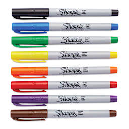 Sharpie Ultra-Fine Point Marker - Assorted Colors, Set of 8, laid out with caps on