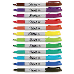 Sharpie Fine Point Permanent Markers - Set of 24 Assorted Colors. Row of 12 uncapped markers. 