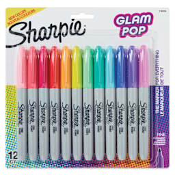 Sharpie Fine Point Permanent Markers - Glam Pop Colors, Set of 12, front of the packaging