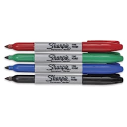 Sharpie Fine Point Permanent Markers - Assorted Colors, Set of 36, 4 markers laid out with caps off
