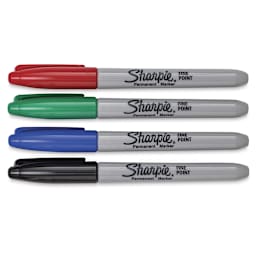Sharpie Fine Point Permanent Markers - Assorted Colors, Set of 36, 4 markers laid out with caps on