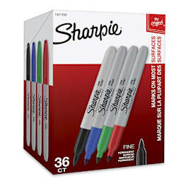 Sharpie Fine Point Permanent Markers - Assorted Colors, Set of 36, front of the packaging