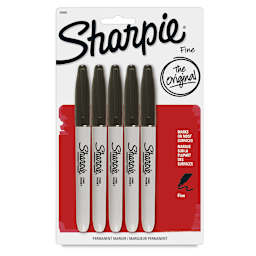 Sharpie Fine Point Permanent Markers - Black, Pkg of 5, front of the packaging