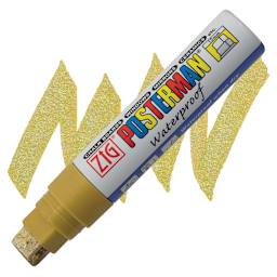 Zig Posterman Paint Marker - 15 mm, Metallic Gold, Big & Broad marker and swatch