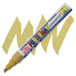 Zig Posterman Paint Marker - 6 mm, Metallic Gold, Chisel Tip marker and swatch