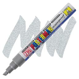 Zig Posterman Paint Marker - 6 mm, Metallic Silver, Chisel Tip marker and swatch