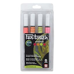 Sakura Pen-Touch Paint Marker Set - Front of package of 4 pc Fluorescent Colors Set Extra Fine Tip 