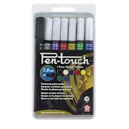 Sakura Pen-Touch Paint Marker Set - Front of package of 7 pc Assorted Colors Set, Fine Tip 