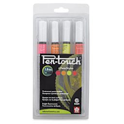 Sakura Pen-Touch Paint Marker Set - Front of package of 4 pc Fluorescent Colors Set, Fine Tip 