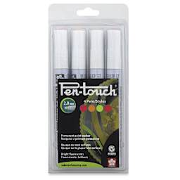 Sakura Pen-Touch Paint Marker Set - Front of package of 4 pc Fluorescent Colors Set, Medium Tip 