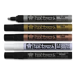 Sakura Pen-Touch Paint Marker Set - Components of Metallic Colors 5 pc set, with Silver cap off