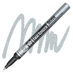 Sakura Pen-Touch Paint Marker - Extra Fine Tip, Silver marker and swatch