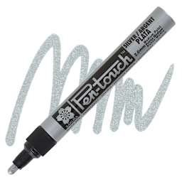 Sakura Pen-Touch Paint Marker - Medium Tip, Silver marker and swatch