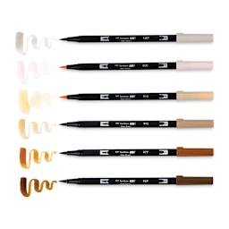 Tombow Dual Brush Pens - Coffee Break, Set of 6, pens next to swatches