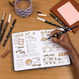 Tombow Dual Brush Pens - Coffee Break, Set of 6, journaling in notebook