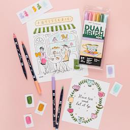 Tombow Dual Brush Pens - Teatime, Set of 6, teashop artwork