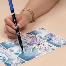 Tombow Dual Brush Manga Illustration Pens - Moon, Kit of 10, pen marker in hand