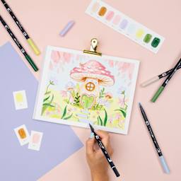 Tombow Dual Brush Pens - Fairies, Set of 10, artwork of fairy house