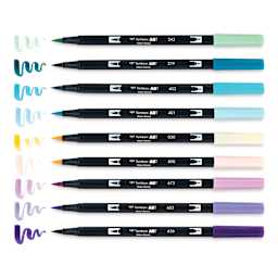 Tombow Dual Brush Pens - Mermaids, Set of 10, pens with swatches