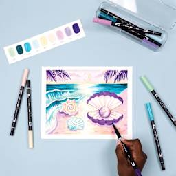 Tombow Dual Brush Pens - Mermaids, Set of 10, artwork of beach