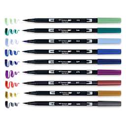 Tombow Dual Brush Pens - Dragons, Set of 10, pens with swatches