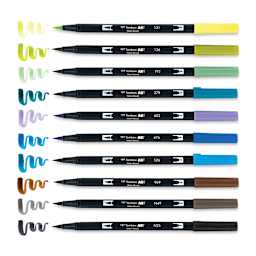 Tombow Dual Brush Pens - Landscape Colors, Set of 10. Pens with swatches.