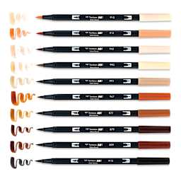 Tombow Dual Brush Pens - Portrait Colors, Set of 10. Pens with swatches.