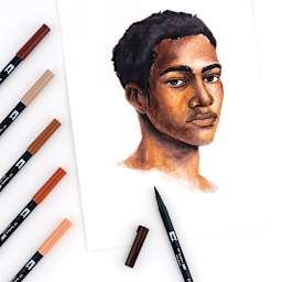 Tombow Dual Brush Pens - Portrait Colors, Set of 10. Sample artwork of portrait.
