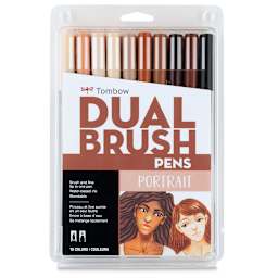 Tombow Dual Brush Pens - Portrait Colors, Set of 10. Front of package.