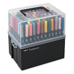 Tombow Dual Brush Pens - Set of 108 with Marker Case. Front corner angle of case.