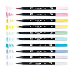 Tombow Dual Brush Pens - Pastel Colors, Set of 10. Pens with swatches.